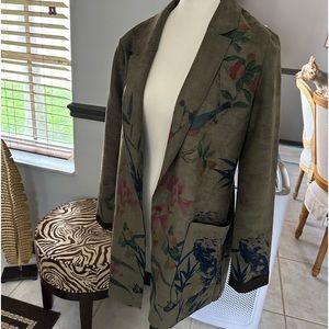 Floral Blazer M BROWN MULTI BOTANICAL Scenery OPEN FRONT COAT NWT pockets lapel